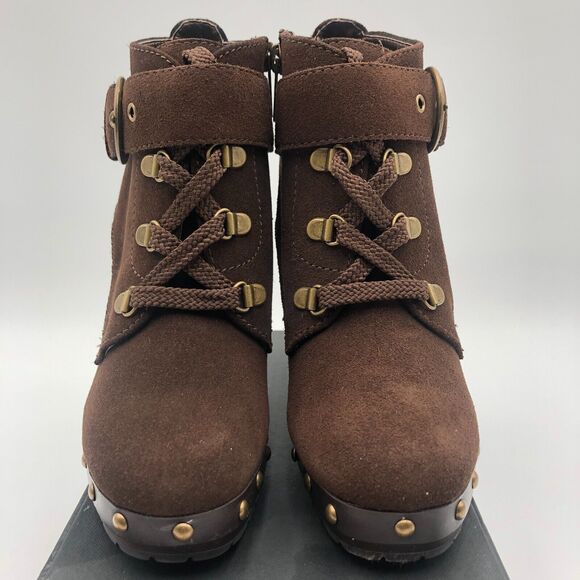 Colin‎ Stuart heeled Booties Women's Size 8 Brown Suede Adjustable buckle - Picture 4 of 10